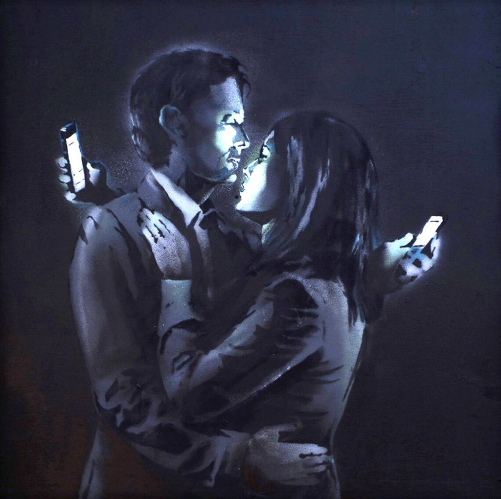 Framed 1 Panel - Banksy - Mobile Lovers