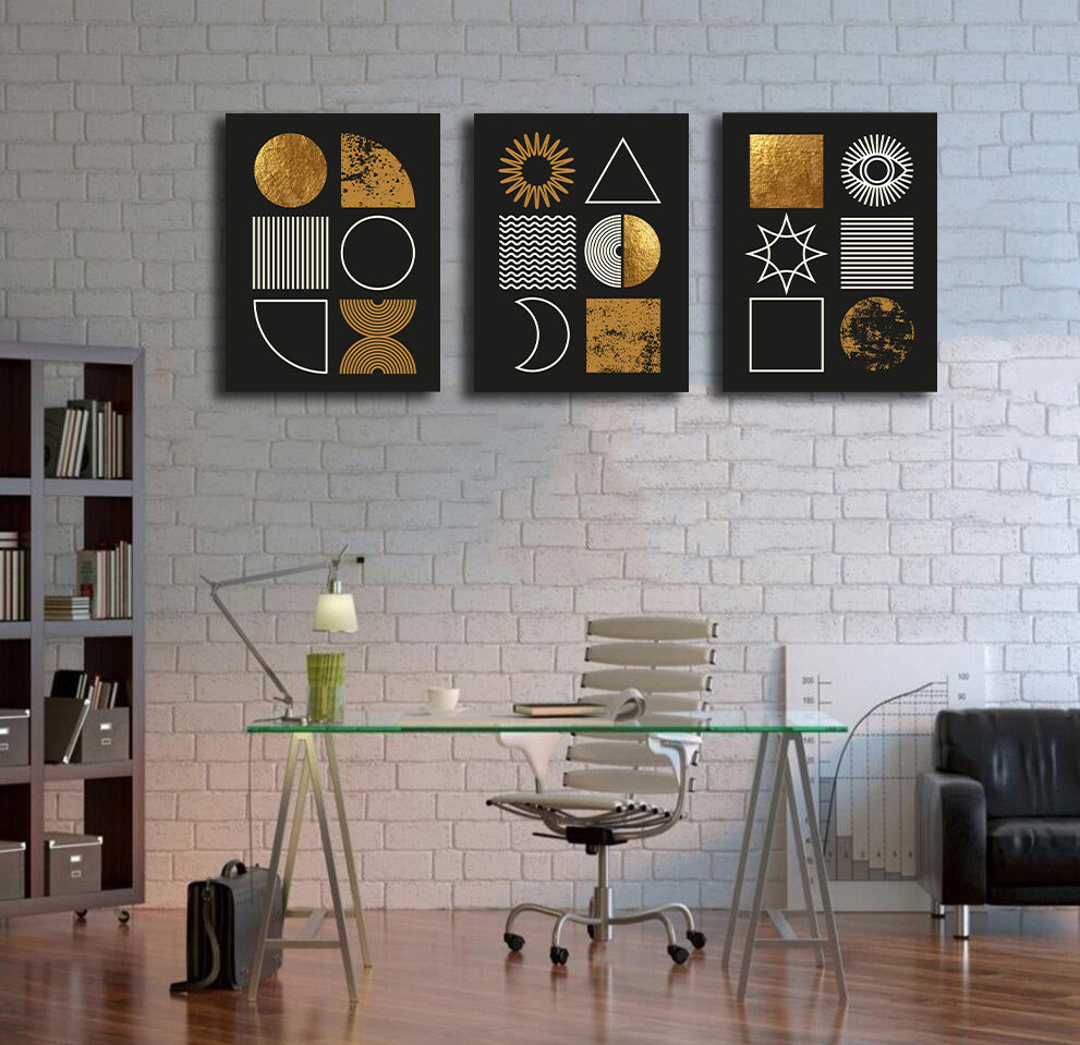 Framed 3 Panels - Set of Modern Minimalist Mid Century