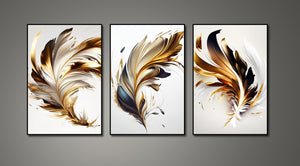 Framed 3 Panels - Golden Feathers