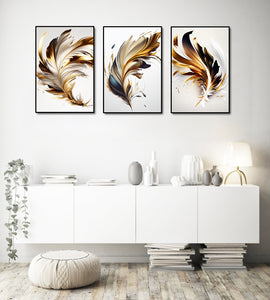 Framed 3 Panels - Golden Feathers