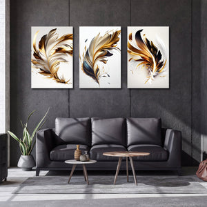 Framed 3 Panels - Golden Feathers