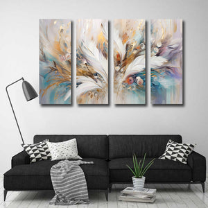 Framed 4 Panels - Water Colour Feather