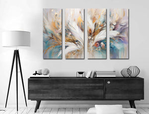 Framed 4 Panels - Water Colour Feather