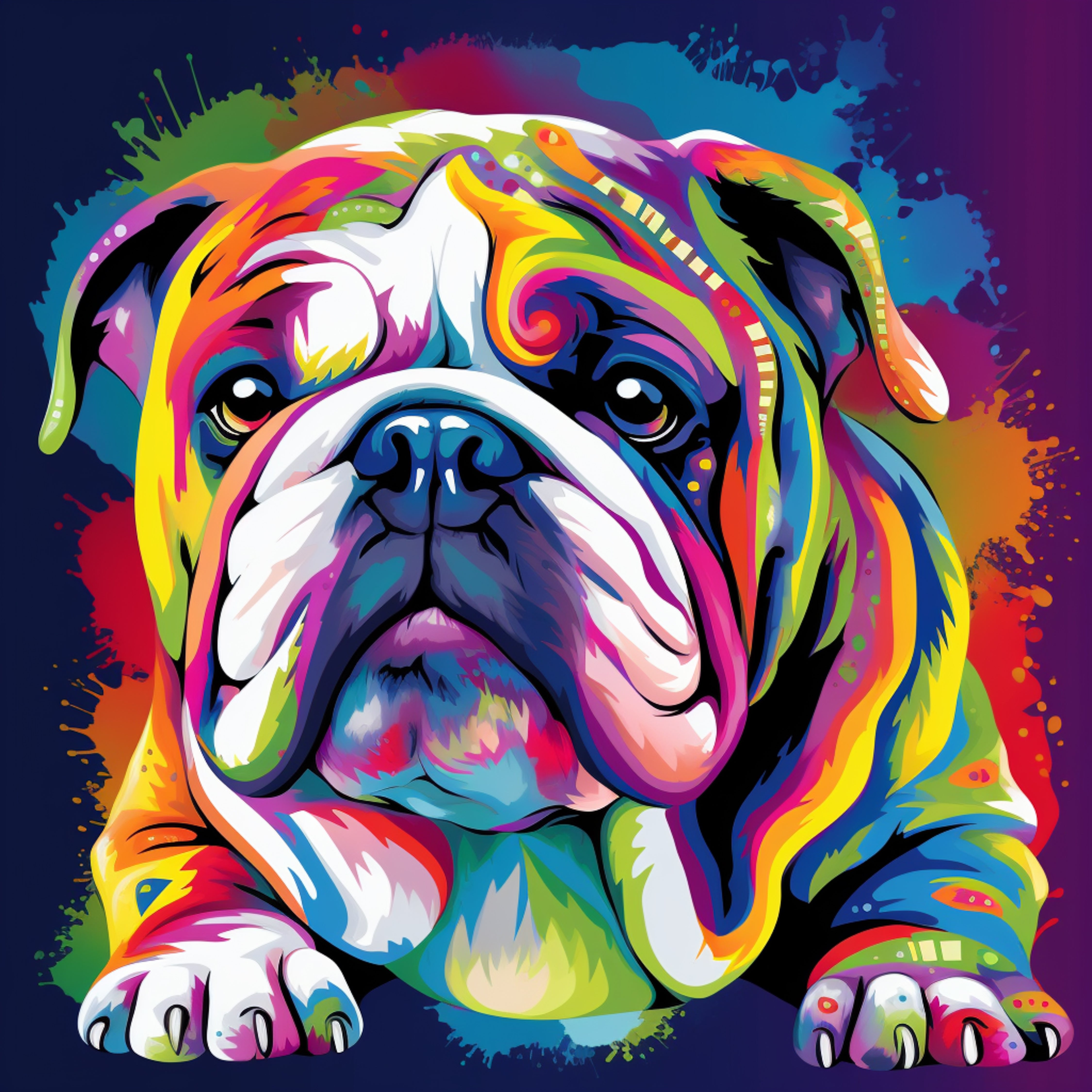 Framed 1 Panel - Colorful British Bulldog