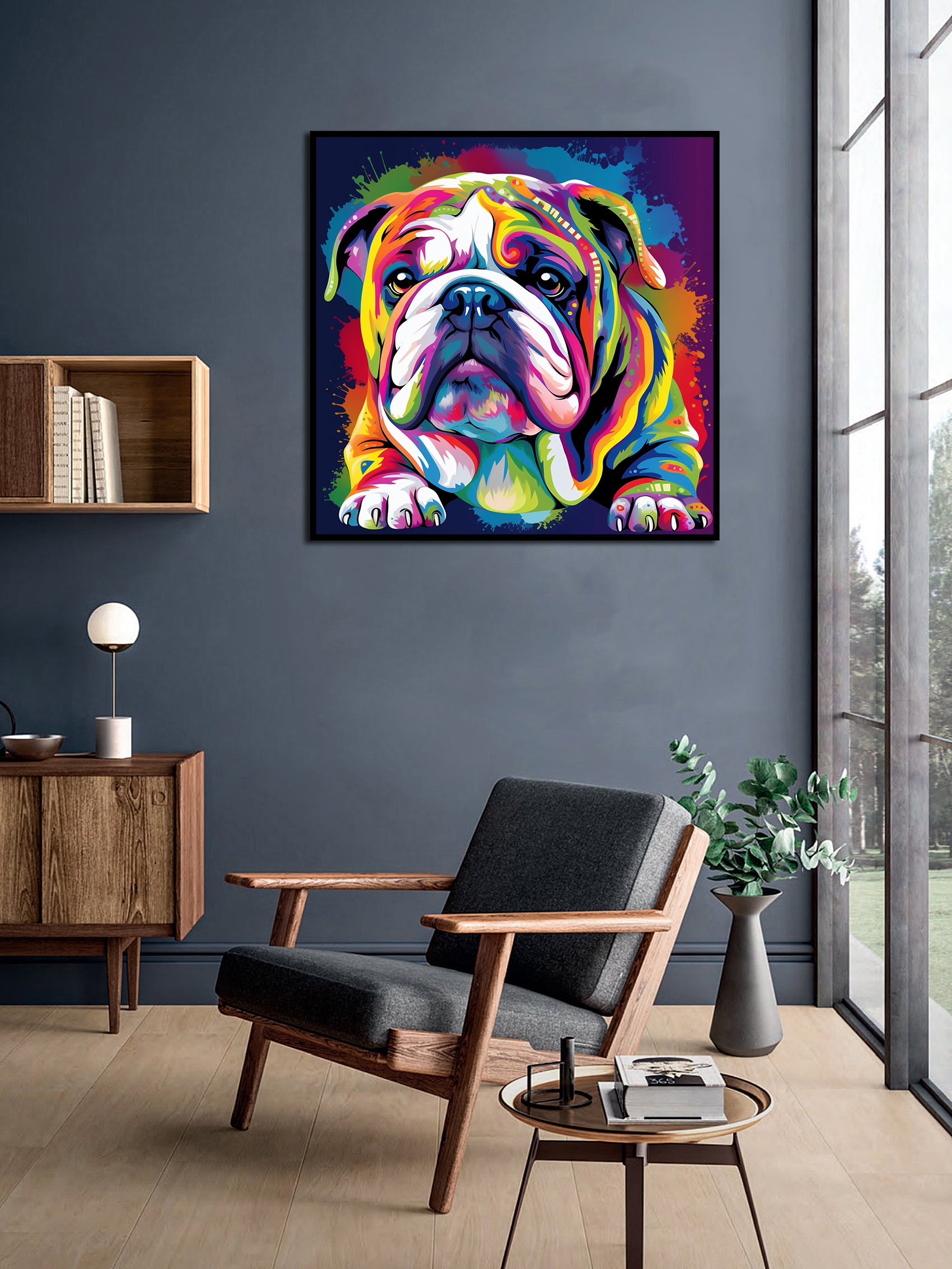 Framed 1 Panel - Colorful British Bulldog