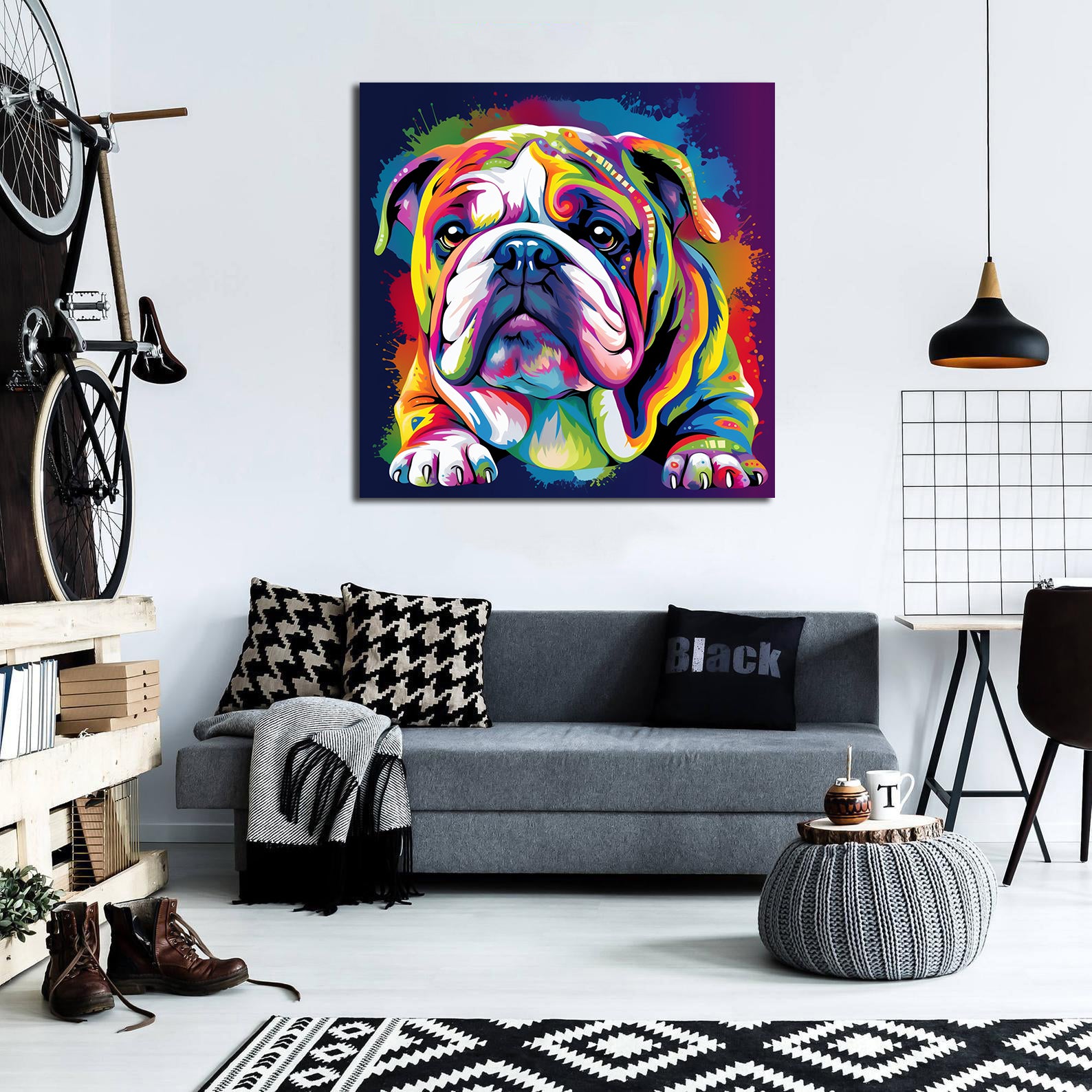 Framed 1 Panel - Colorful British Bulldog