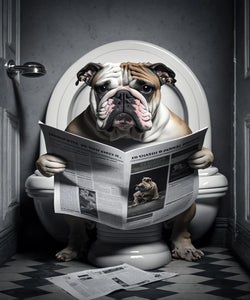 Framed 1 Panel - Bulldog in Bathroom