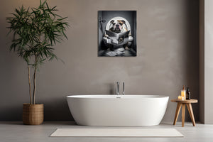 Framed 1 Panel - Bulldog in Bathroom