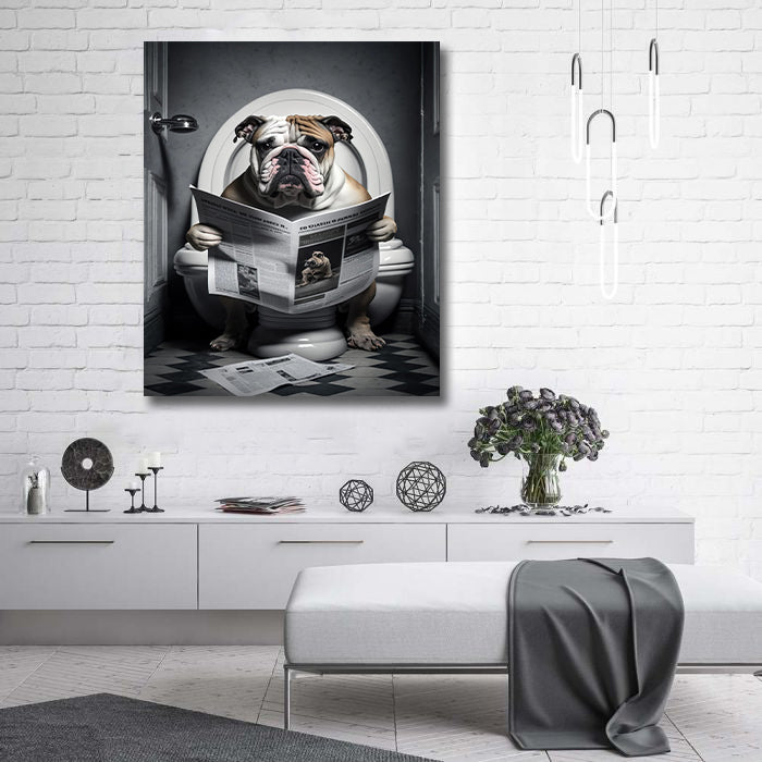 Framed 1 Panel - Bulldog in Bathroom