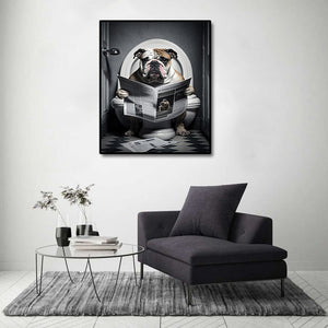 Framed 1 Panel - Bulldog in Bathroom