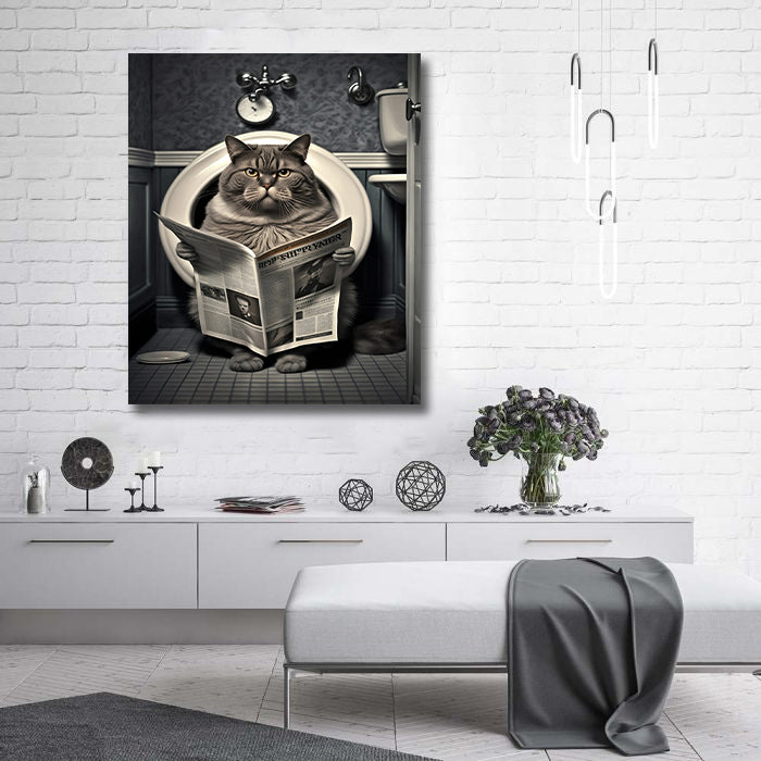 Framed 1 Panel - Cat in Bathroom