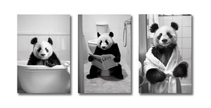 Framed 3 Panels - Panda in Bathroom