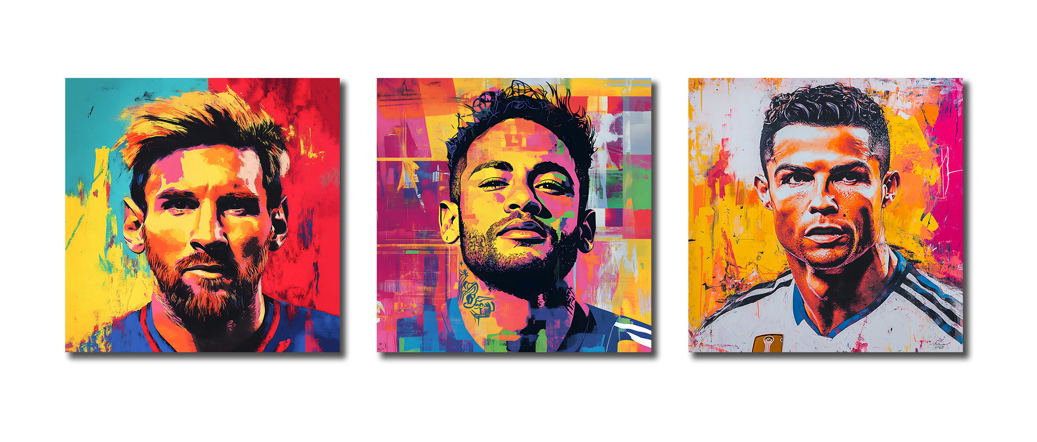 Framed 3 Panels - Neymar, Messi, Ronaldo