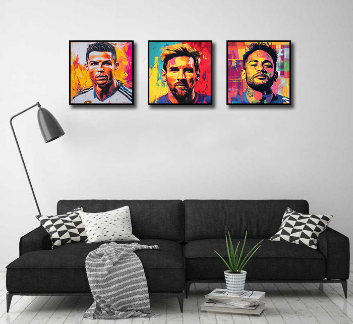 Framed 3 Panels - Neymar, Messi, Ronaldo