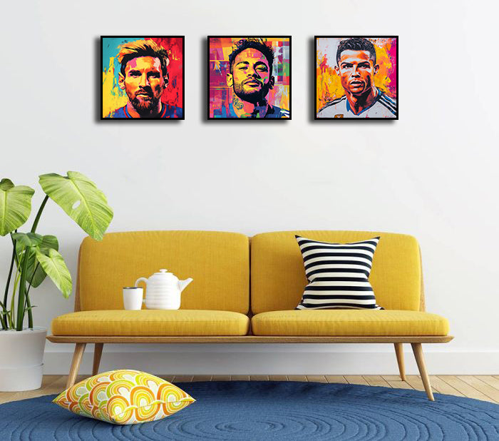 Framed 3 Panels - Neymar, Messi, Ronaldo