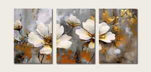 Framed 3 Panels - Flowers Leaves Triptych