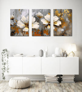 Framed 3 Panels - Flowers Leaves Triptych