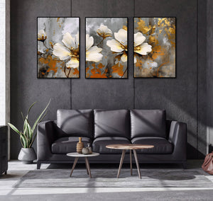 Framed 3 Panels - Flowers Leaves Triptych