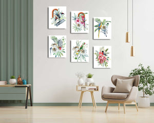 Framed 6 Panels - Birds - Watercolor