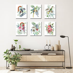 Framed 6 Panels - Birds - Watercolor