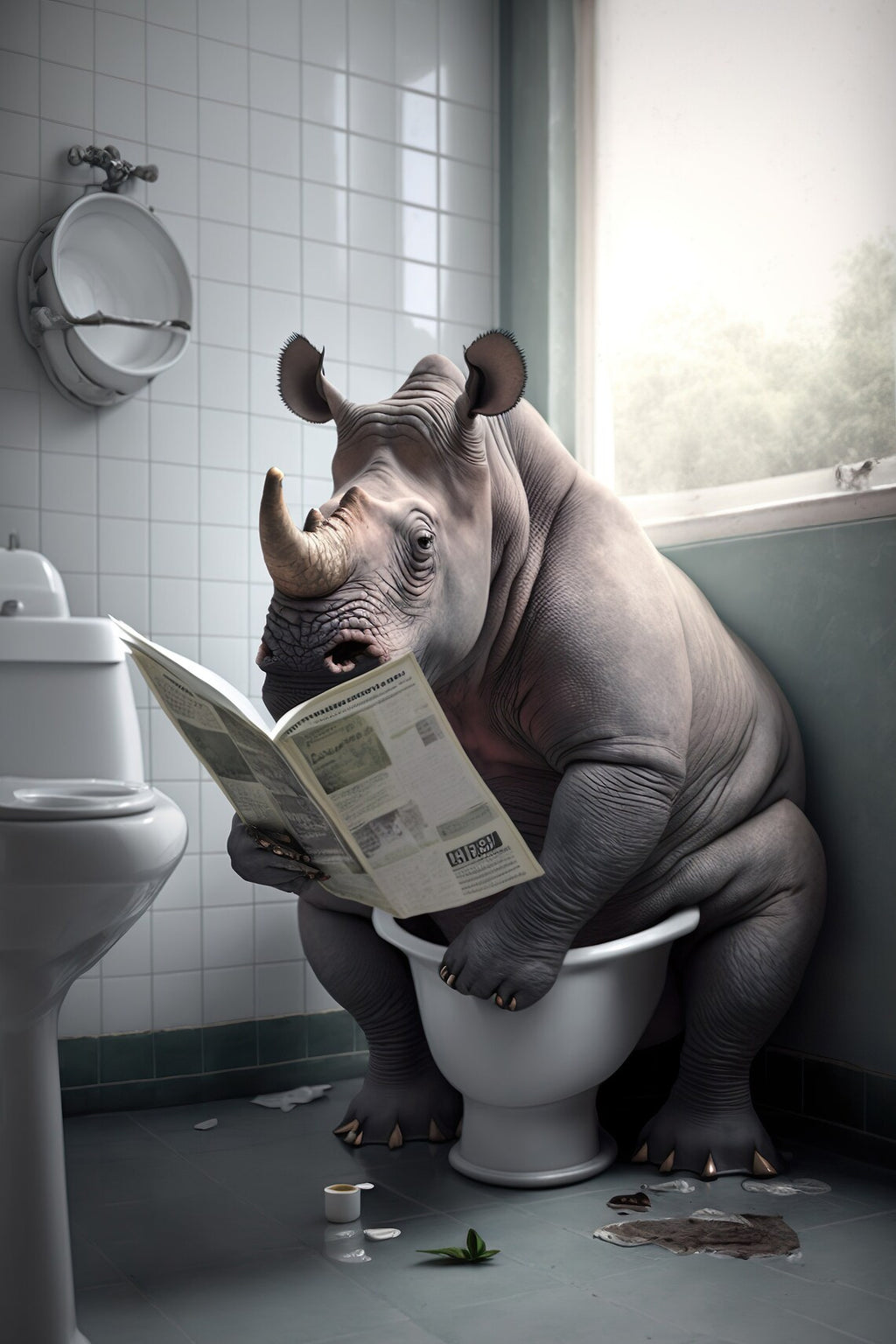 Framed 1 Panel - Rhinos in Bathroom