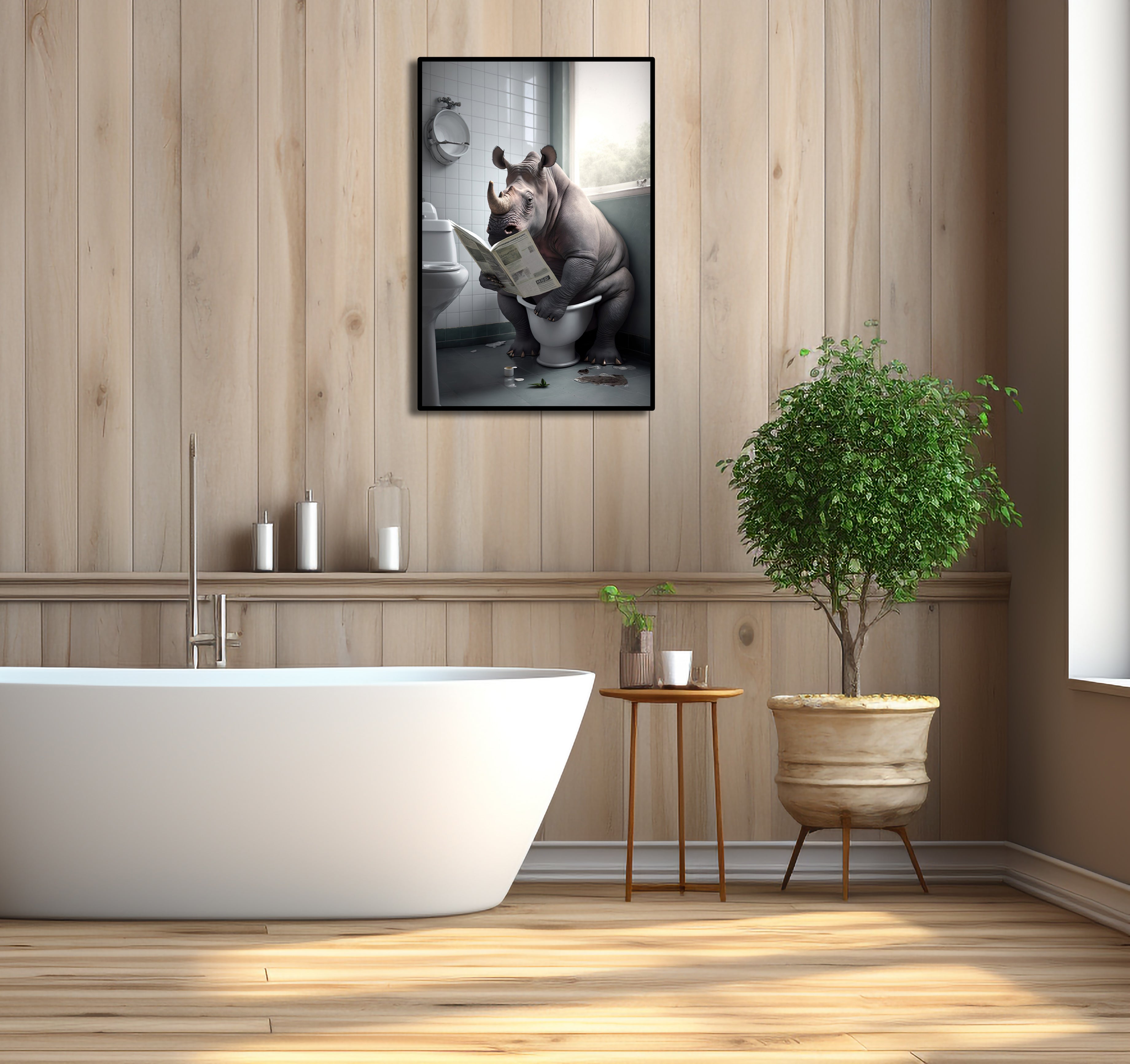 Framed 1 Panel - Rhinos in Bathroom