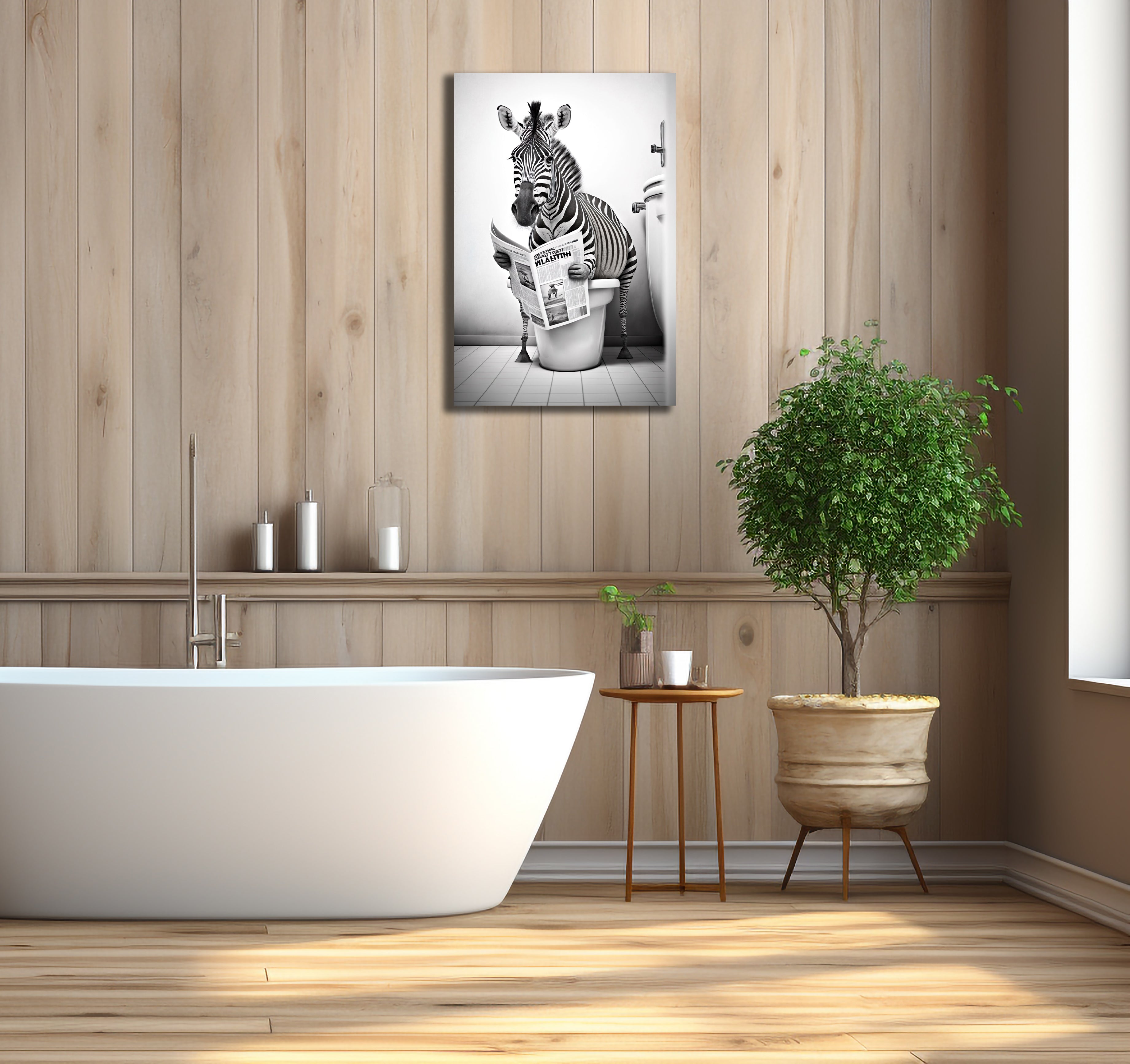 Framed 1 Panel - Zebra in Bathroom