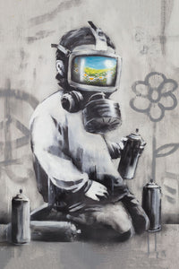 Framed 1 Panel - Banksy - Gas Mask Boy