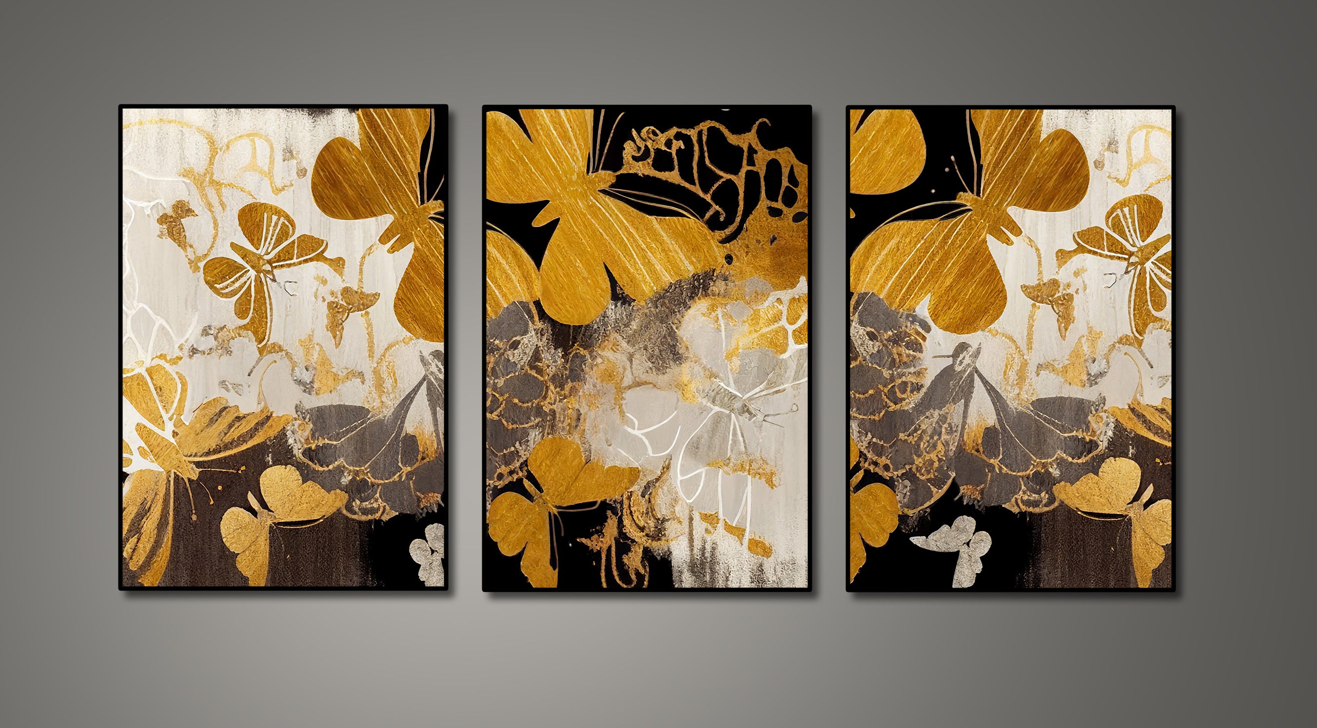 Framed 3 Panels - Gold Element Pattern