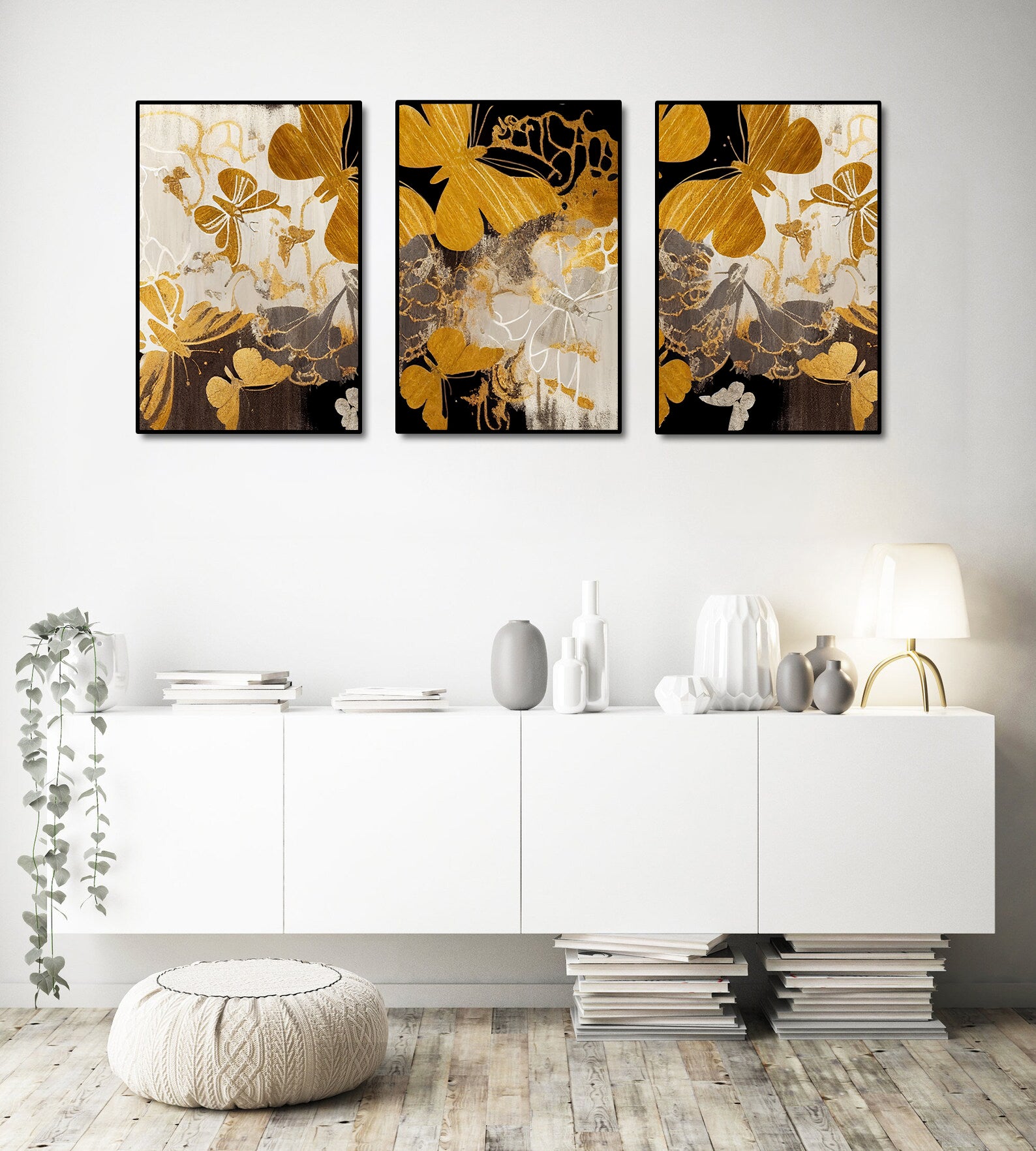 Framed 3 Panels - Gold Element Pattern