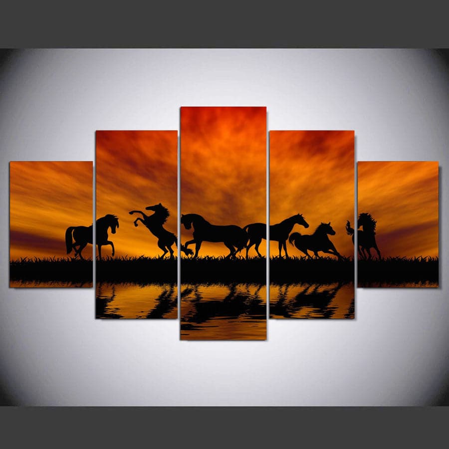 Framed 5 Panels - Horses