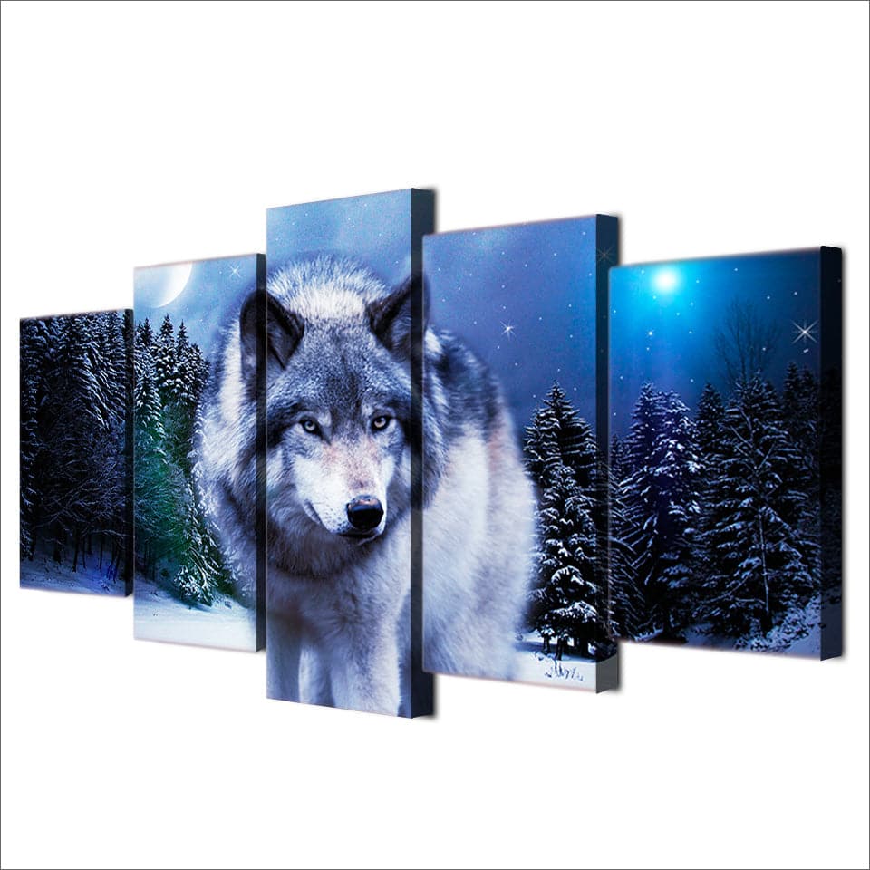 Framed 5 Panels - Wolf