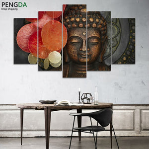 Framed 5 Panels - Buddha