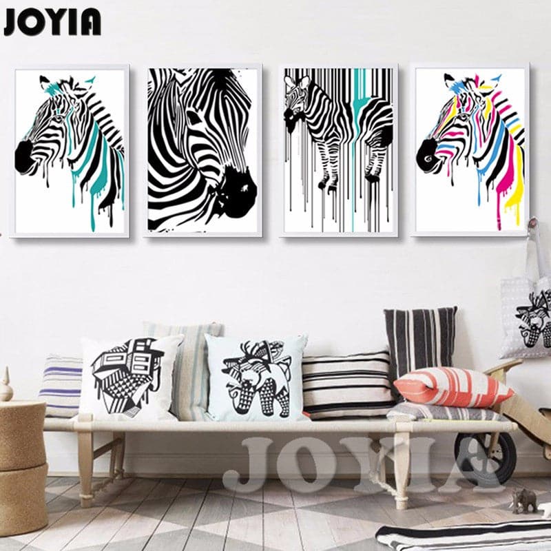 Framed 4 Panels - Zebras