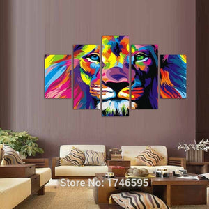 Framed 5 Panels - Lion