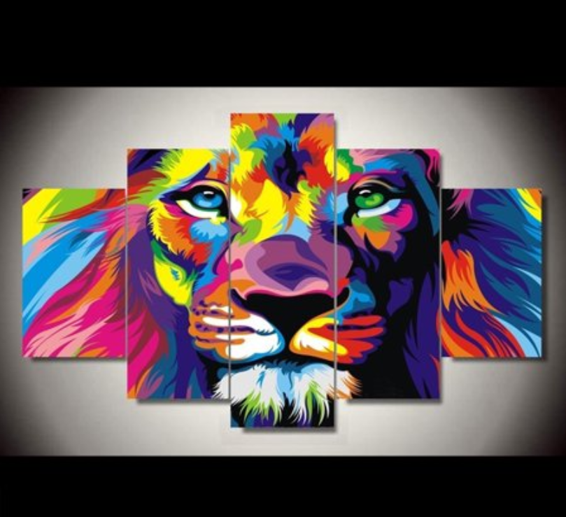 Framed 5 Panels - Lion