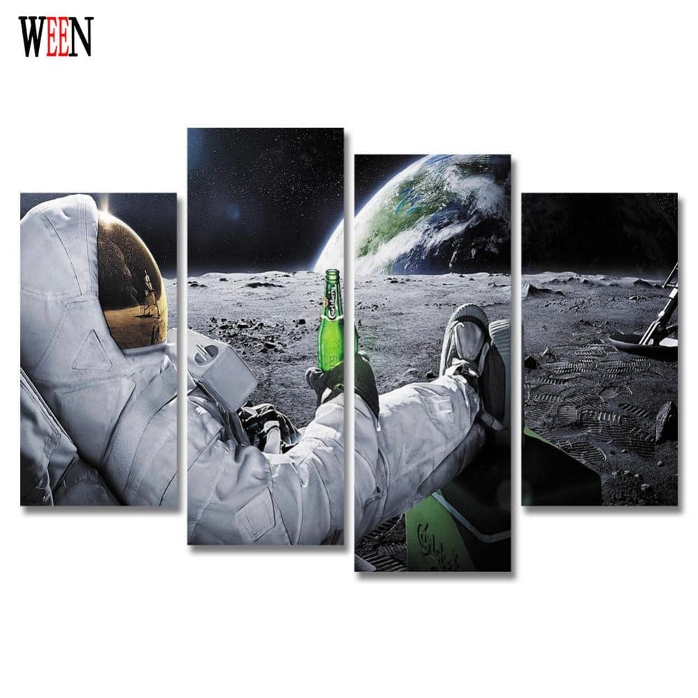 Framed 4 Panels - Drinking On The Moon