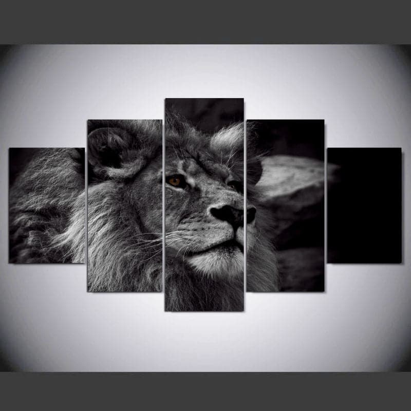 Framed 5 Panels - Lion