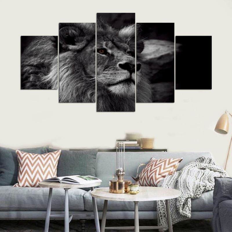 Framed 5 Panels - Lion