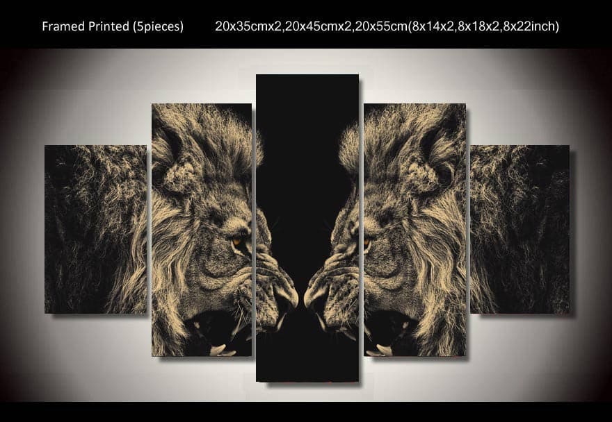 Framed 5 Panels - Lion