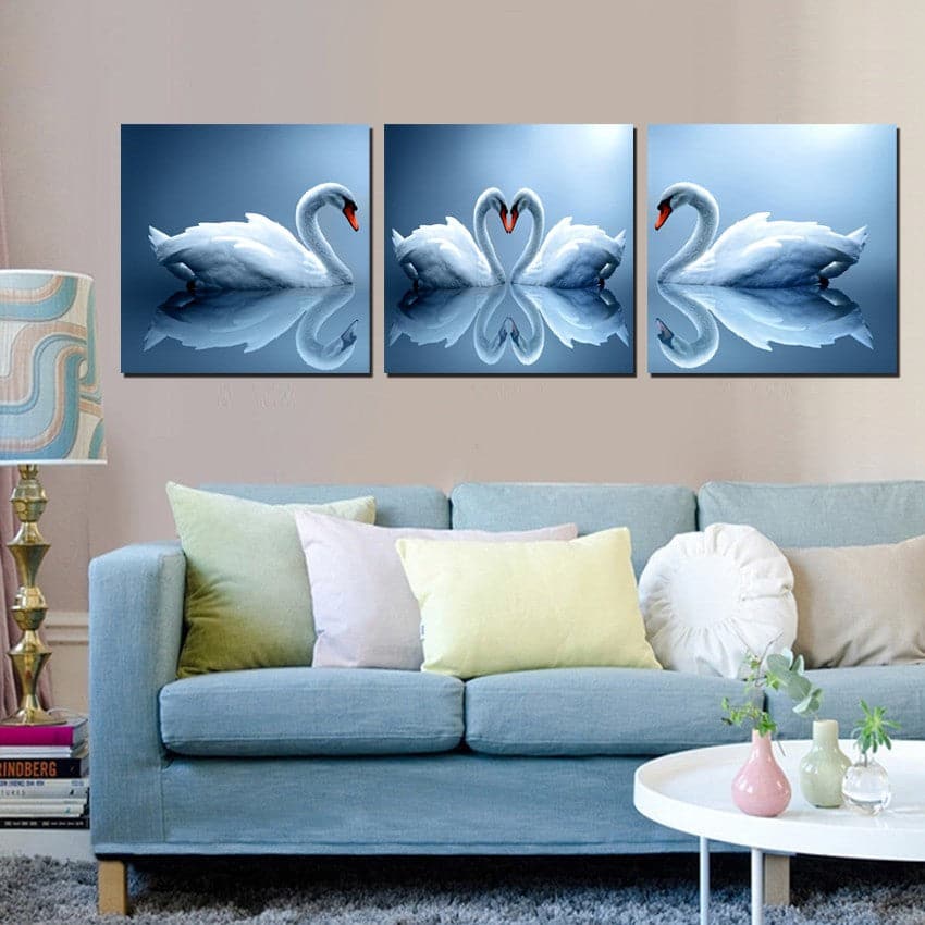 Framed 3 Panels - swans