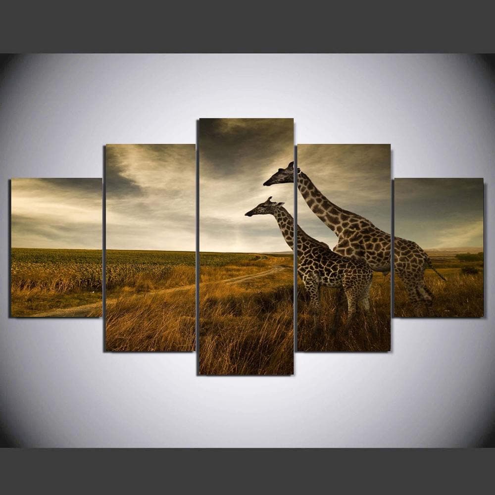 Framed 5 Panels - Giraffes