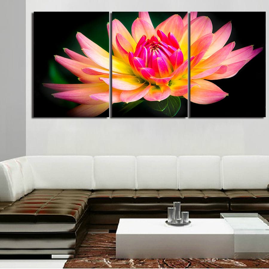 Framed 3 Panels - Lotus