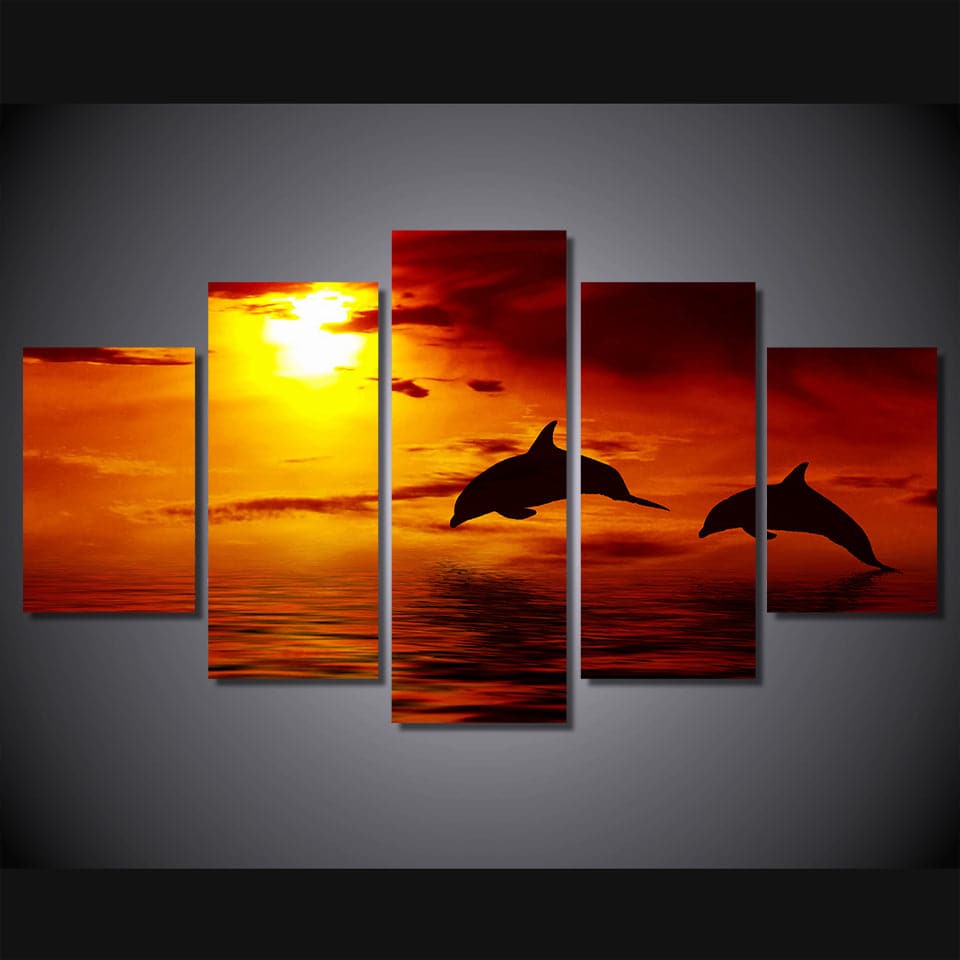 Framed 5 Panels - Dolphin