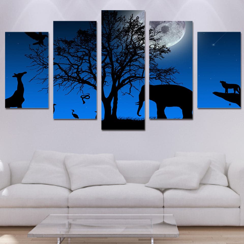 Framed 5 Panels - Africa Night