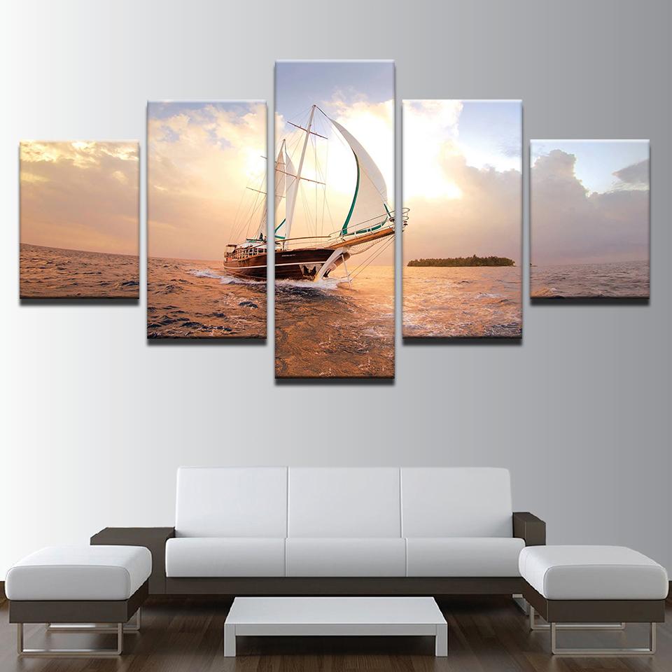 Framed 5 Panels - Sailboat