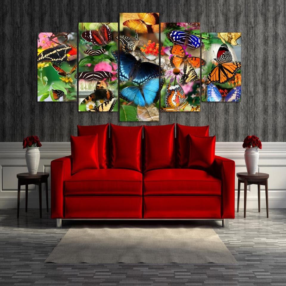 Framed 5 Panels - Butterflies