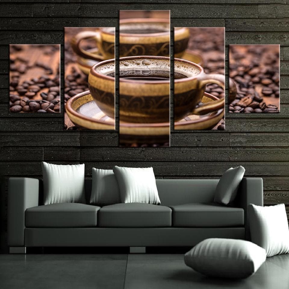 Framed 5 Panels - Coffee