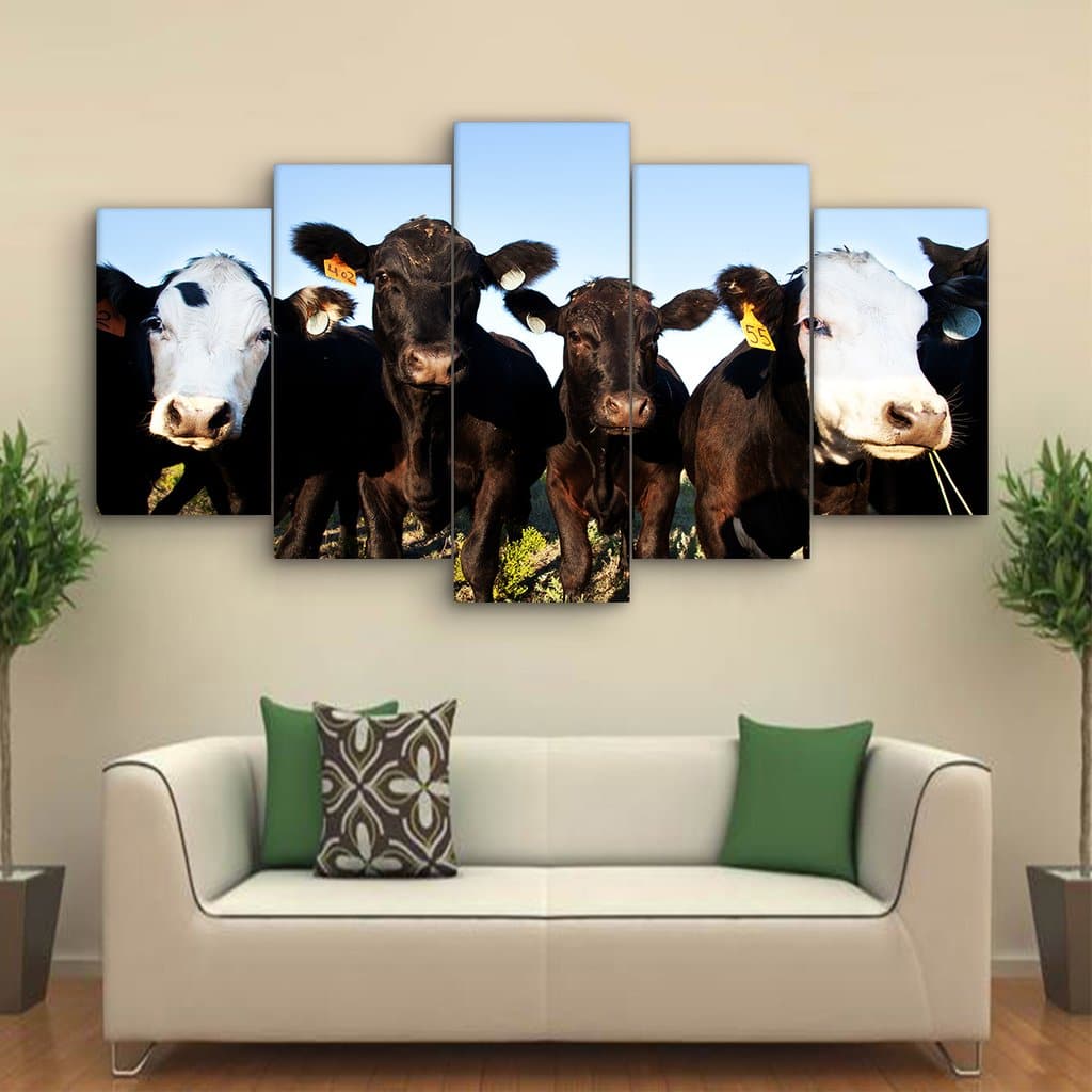 Framed 5 Panels - Cows