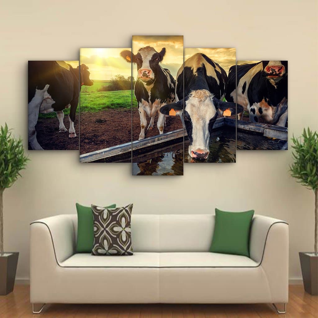 Framed 5 Panels - Cows